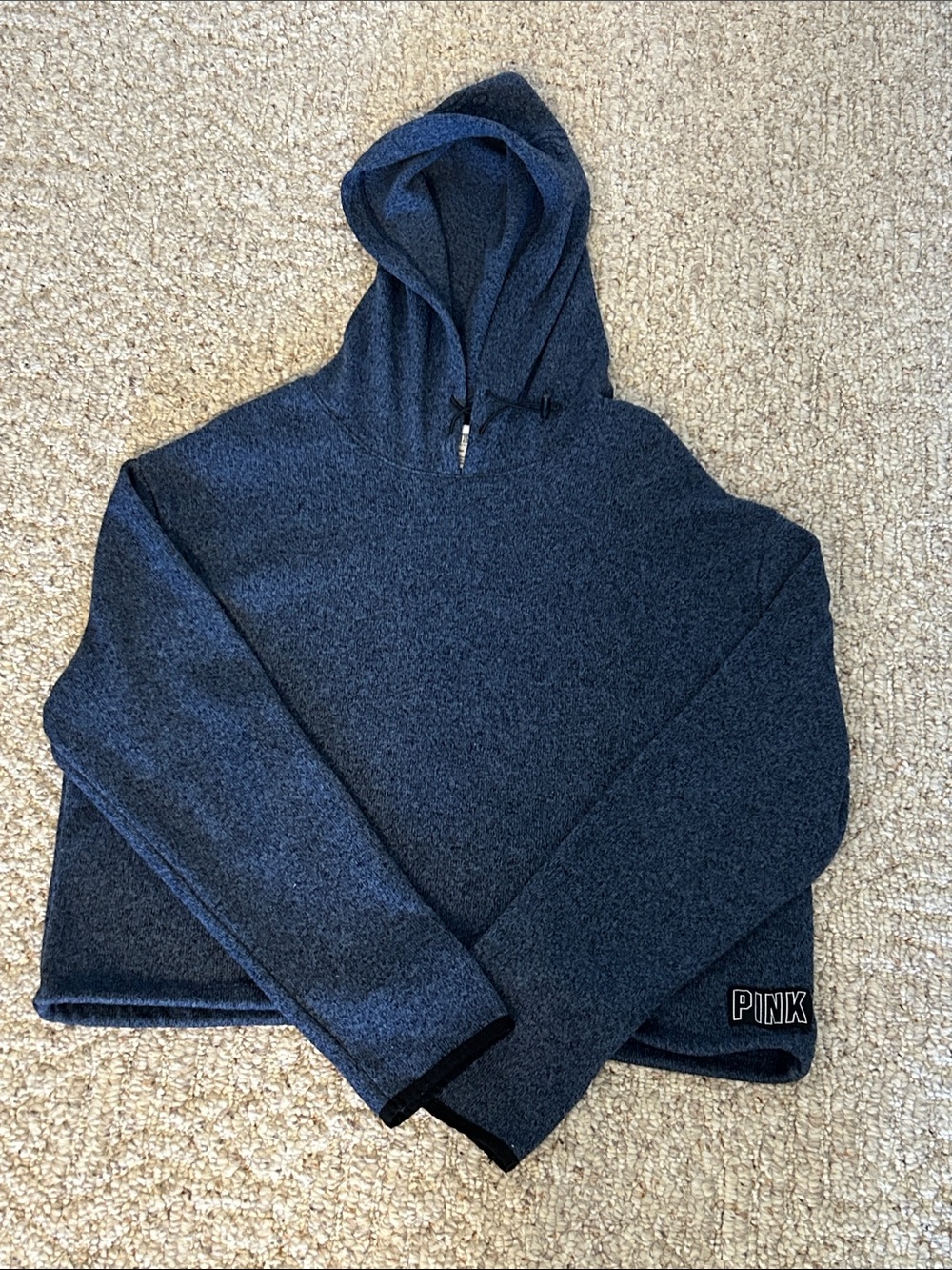PINK Victoria's Secret Women’s Dark Navy Hooded Cropped Pullover Sweater Large
